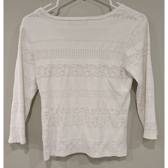 Stripe by Rayure Paris White Textured 3/4 Length Sleeves Size XS - Picture 3 of 5